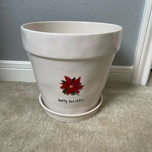 NEW - Rae Dunn Magenta - Happy Holiday Poinsettia Planter - Christmas